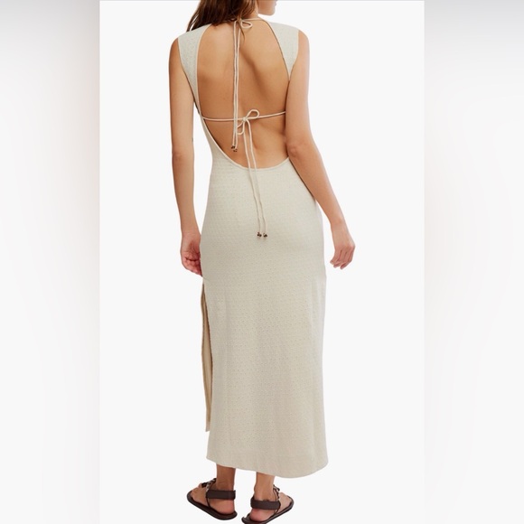 Free People Elegant Cream eyelet embroidered open back Dress - Picture 2 of 5